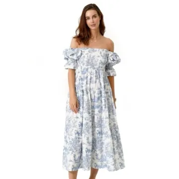 NOTHING FITS BUT Kiko Baby Shower Maternity Gown, Women’s Cotton Classic Linen Smocked Nursing Dre...