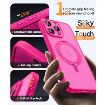 CANSHN Magnetic Stand Case for iPhone 16 Pro Max - Hot Pink