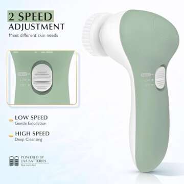 COSLUS Facial Cleansing Brush Silicone Face Scrubber: 7 in 1 FBS-D Electric Exfoliating Rotating Massage Device Waterproof Deep Cleaning Exfoliation Spa Machine - Electronic Skin Care Wash System