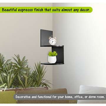 Corner Shelf, Greenco Modern Design 2 Tier Floating Shelves for Walls, Easy-to-Assemble Corner Shelf Wall Mount for Bedrooms and Living Rooms, Espresso Finish