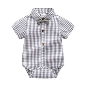 Baby Boys Gentleman Outfits Suits, Infant Short Sleeves Shirt+Bib Pants+Bow Tie Overalls Clothes Set