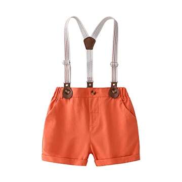 Baby Boys Gentleman Outfits Suits, Infant Short Sleeves Shirt+Bib Pants+Bow Tie Overalls Clothes Set