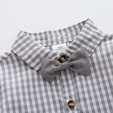 Baby Boys Gentleman Outfits Suits, Infant Short Sleeves Shirt+Bib Pants+Bow Tie Overalls Clothes Set