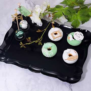 BBG 6 Pack Black Plastic Food Serving Trays, 15" x 10" Halloween Party Platters and Trays, Rectangle...