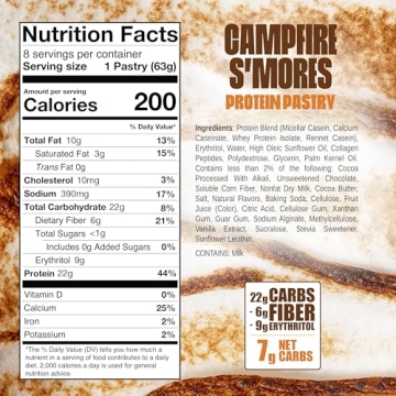 Legendary Foods 22g Protein Pastry S'mores Low Carb Meal Replacement Bar - Low Glycemic, Gluten Free...