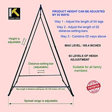 KT Dedicated Stand Frame For Aerial Yoga And Therapy Sensory Hammock Model KT1.1520YG. Foldable, Portable, Height Adjustable, Stable and Durable Upgraded Yoga Swing Stand Frame