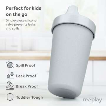 Re-Play Made in USA 10 Oz. Sippy Cups for Toddlers, Pack of 4 - Reusable Spill Proof Cups for Kids, ...