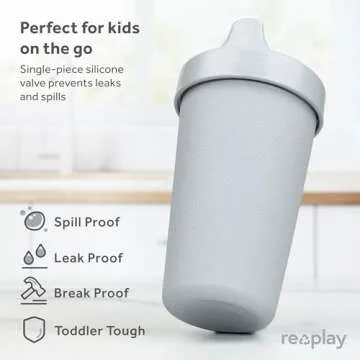 Re-Play Made in USA 10 Oz. Sippy Cups for Toddlers, Pack of 4 - Reusable Spill Proof Cups for Kids, ...