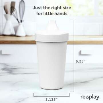Re-Play Made in USA 10 Oz. Sippy Cups for Toddlers, Pack of 4 - Reusable Spill Proof Cups for Kids, Dishwasher/Microwave Safe - Hard Spout Sippy Cups for Toddlers 3.13" x 6.25", Seashell