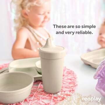 Re-Play Made in USA 10 Oz. Sippy Cups for Toddlers, Pack of 4 - Reusable Spill Proof Cups for Kids, Dishwasher/Microwave Safe - Hard Spout Sippy Cups for Toddlers 3.13" x 6.25", Seashell