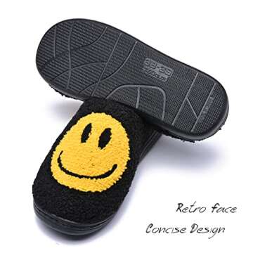 AIMINUO Women's Men's Retro Preppy Happy Face Slippers Comfy Warm Plush Slip-On House Slipper for Winter Indoor Soft Cushion Non-slip Fluffy Slides Slippers