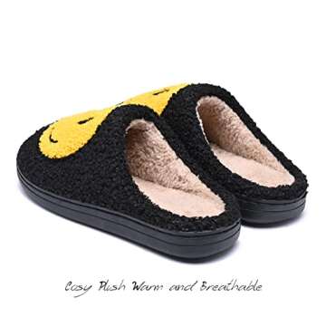AIMINUO Women's Men's Retro Preppy Happy Face Slippers Comfy Warm Plush Slip-On House Slipper for Winter Indoor Soft Cushion Non-slip Fluffy Slides Slippers