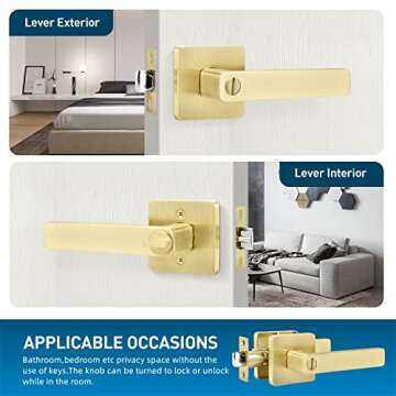 Leydebong 3 Pack Door Locks Door Knobs Interior in Light Satin Brass Finish, Bedroom Bathroom Privac...