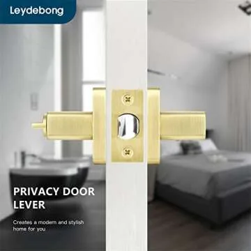 Leydebong 3 Pack Door Locks Door Knobs Interior in Light Satin Brass Finish, Bedroom Bathroom Privacy Door Handles Interior Gold Lever Keyless, Heavy Duty & Sleek