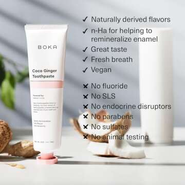 Boka Fluoride Free Travel Size Toothpaste Nano Hydroxyapatite, Helps Remineralize, Appropriate for Sensitive Teeth, Whitening - for Adult, Kids Oral Care - Coco Ginger 1.3 Fl Oz 2Pk - US Manufactured
