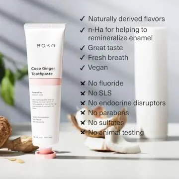 Boka Fluoride Free Travel Size Toothpaste Nano Hydroxyapatite, Helps Remineralize, Appropriate for Sensitive Teeth, Whitening - for Adult, Kids Oral Care - Coco Ginger 1.3 Fl Oz 2Pk - US Manufactured