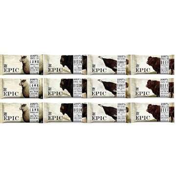 Epic Bar Super Variety -- Pack of 12 (1.5 oz bars) -- (3 Bison Bacon Cranberry, 3 Beef Habanero Cherry, 3 Lamb Currant Mint, 3 Turkey Almond Cranberry)