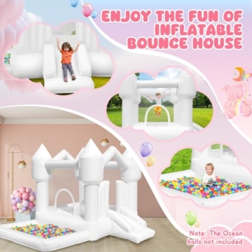 FINCOME Inflatable Bounce House for Kids, White Bounce House with Slide, Jumping Bouncy Castle for Kids Birthday Party, Wedding, Backyard Indoor/Outdoor White (with Blower)
