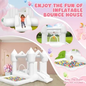 FINCOME Inflatable Bounce House for Kids, White Bounce House with Slide, Jumping Bouncy Castle for Kids Birthday Party, Wedding, Backyard Indoor/Outdoor White (with Blower)