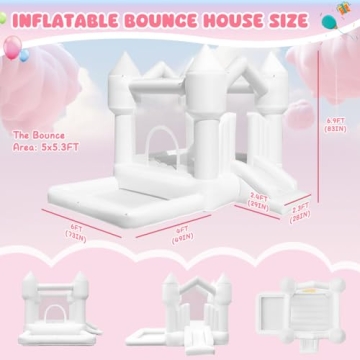 FINCOME Inflatable Bounce House for Kids, White Bounce House with Slide, Jumping Bouncy Castle for Kids Birthday Party, Wedding, Backyard Indoor/Outdoor White (with Blower)