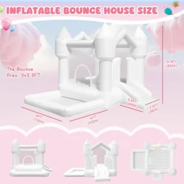 FINCOME Inflatable Bounce House for Kids, White Bounce House with Slide, Jumping Bouncy Castle for Kids Birthday Party, Wedding, Backyard Indoor/Outdoor White (with Blower)