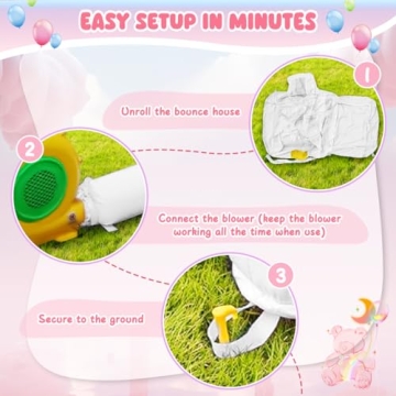 FINCOME Inflatable Bounce House for Kids, White Bounce House with Slide, Jumping Bouncy Castle for Kids Birthday Party, Wedding, Backyard Indoor/Outdoor White (with Blower)