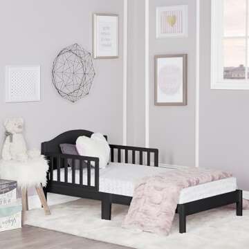 Dream On Me Sydney Toddler Bed in Black, Greenguard Gold Certified, JPMA Certified, Low To Floor Des...