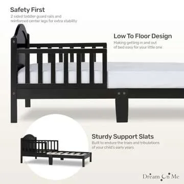 Dream On Me Sydney Toddler Bed in Black, Greenguard Gold Certified, JPMA Certified, Low To Floor Design, Non-Toxic Finish, Safety Rails, Made Of Pinewood