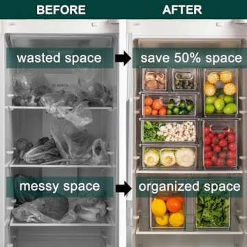 LALASTAR Fridge Drawers, 3-Pack Clear Stackable Pull Out Refrigerator Organizer Bins, Food Storage C...