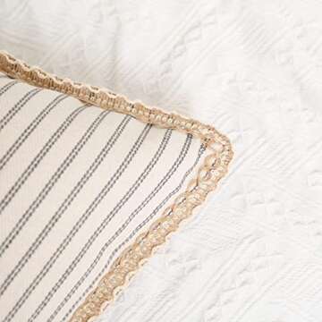 Hckot Farmhouse Decorative Throw Pillow Covers 18x18 Inch, Pack of 2 Grey and Beige Striped Linen Trimmed Edge Pillow Cases for Couch Sofa Chair Bedroom Modern Decor,Grey