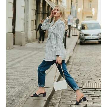 PIZZ ANNU Women's Square Open Toe Heels Sandals Low Block Chunky Heeled Sandal Slip on Mules Comfortable Casual Dress Pumps Shoes, Black 7.5