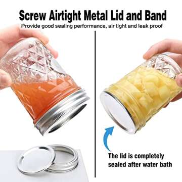 12 Pack Mason Jars 8 oz with Airtight Lids, Glass Regular Mouth Canning Jars, Small Quilted Crystal Jars for Jelly, Jam, Overnight Oats, Meal Prep