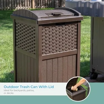 Suncast 33 Gallon Stylish Outdoor Trash Can