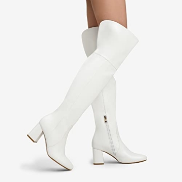 DREAM PAIRS Women's Thigh High Boots White PU Size 9
