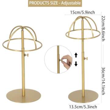 MCKECHSION Hat Display Stand 2PCS Stainless Steel Brushed Nickel Titanium Hat Stand Metal Golden Adj...