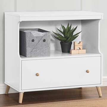 Delta Children Essex Convertible Changing Table with Drawer, Bianca White/Natural