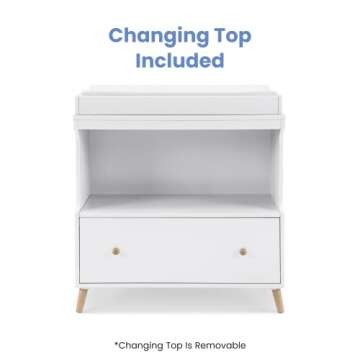 Delta Children Essex Convertible Changing Table with Drawer, Bianca White/Natural
