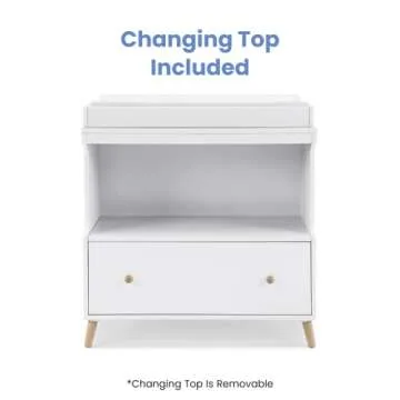 Delta Children Essex Convertible Changing Table with Drawer, Bianca White/Natural
