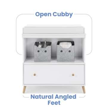 Delta Children Essex Convertible Changing Table with Drawer, Bianca White/Natural