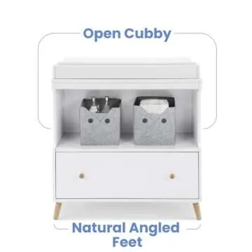 Delta Children Essex Convertible Changing Table with Drawer, Bianca White/Natural