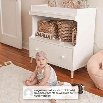 Delta Children Essex Convertible Changing Table with Drawer, Bianca White/Natural