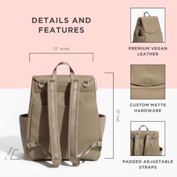 Freshly Picked Classic II Diaper Bag Backpack, Wipeable Vegan Leather Diaper Bag With Changing Pad, Convertible (Aspen V2)