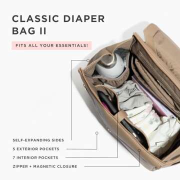 Freshly Picked Classic II Diaper Bag Backpack, Wipeable Vegan Leather Diaper Bag With Changing Pad, Convertible (Aspen V2)