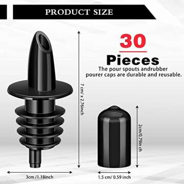 Bottle Pourers Syrup Pour Spouts Including Snow Cone Syrup Liquor Bottle Pourers and Rubber Dust Cap Covers Dispenser Accessories(30 Pcs)