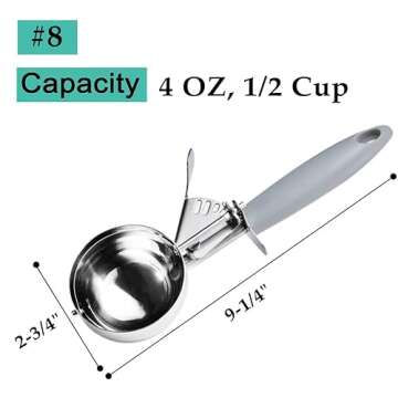 JUNADAEL J Portion Scoop, 4 OZ Scooper, #8 Disher Scoop, 8 Tbsp Cupcake Scoop, 1/4 Cup Cookie Scoop,...