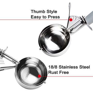 JUNADAEL J Portion Scoop, 4 OZ Scooper, #8 Disher Scoop, 8 Tbsp Cupcake Scoop, 1/4 Cup Cookie Scoop, Grey Handle, for Portion Control, Cookie Dough, Cupcake Batter, Ice Cream