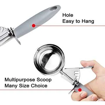 JUNADAEL J Portion Scoop, 4 OZ Scooper, #8 Disher Scoop, 8 Tbsp Cupcake Scoop, 1/4 Cup Cookie Scoop, Grey Handle, for Portion Control, Cookie Dough, Cupcake Batter, Ice Cream