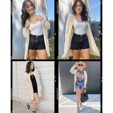 Stylish MEROKEETY Knit Hoodie Cardigan for Women