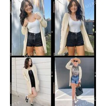 Stylish MEROKEETY Knit Hoodie Cardigan for Women