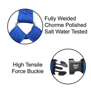 Kruz Original Heavy-Duty No Pull Dog Harness - Ultra Comfort, Lifetime Durability, Pet Harness for Small and Medium Dog Breeds (Blue, Large)